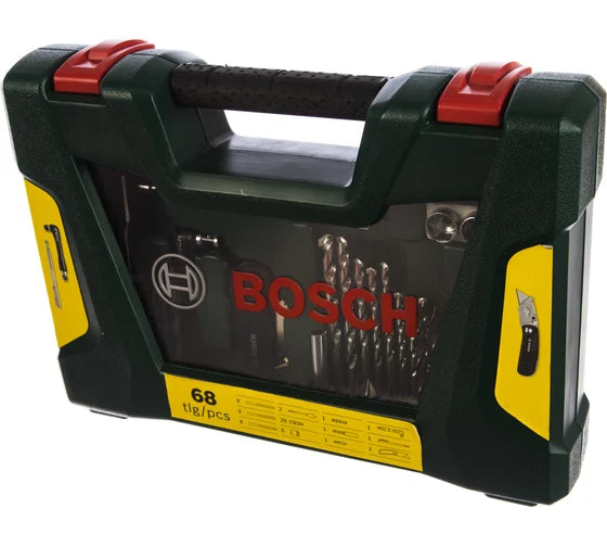 Bosch V-Line 68-Piece Drill and Screwdriver Bit Set with Magnetic Pocket Knife and Rod (2607017191)