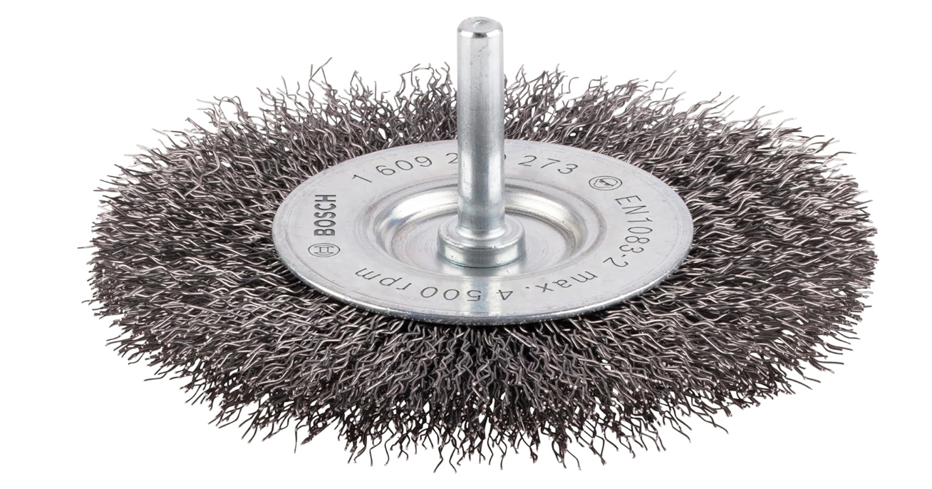 Bosch 1609200273 6 mm Shank Wire Wheel with 100 mm Crimped Wire and 0.3 mm Steel