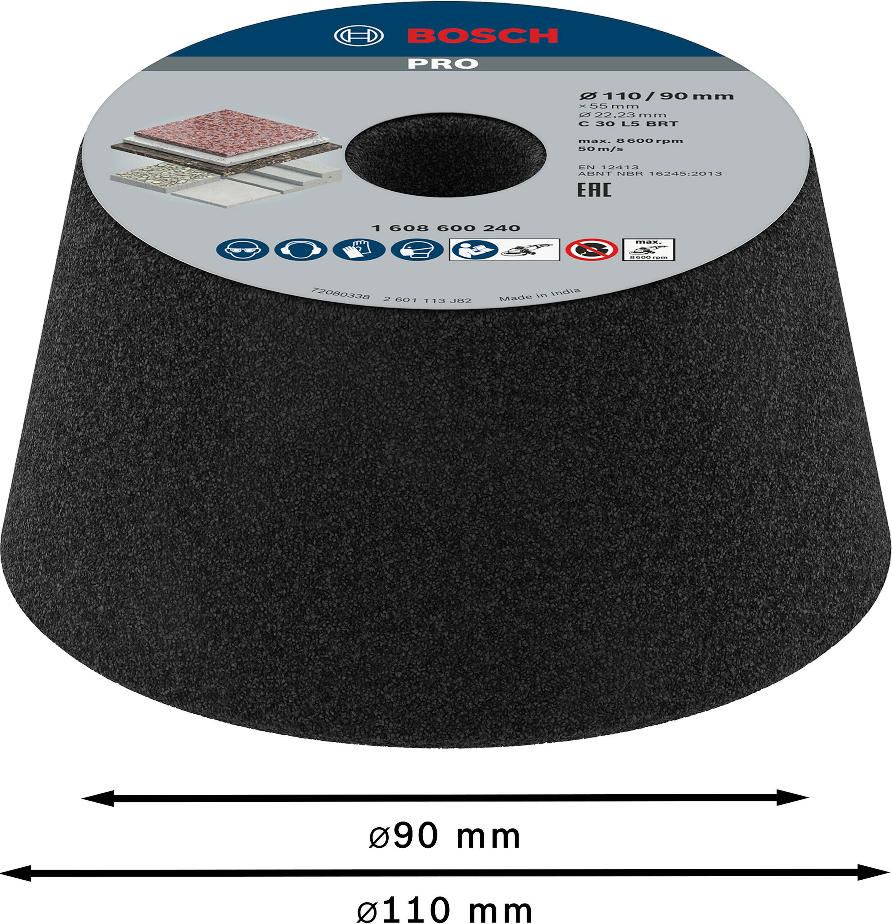 BOSCH 1608600240 conical sanding bowl for stone/concrete 90 x 110 x 55 mm, M36